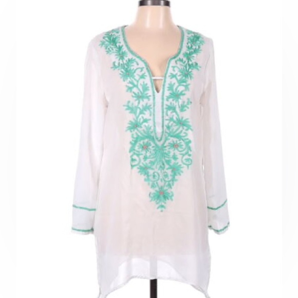 Club Z Collection sz S White Sheer Beach Cover Up With Embroidery and Beading